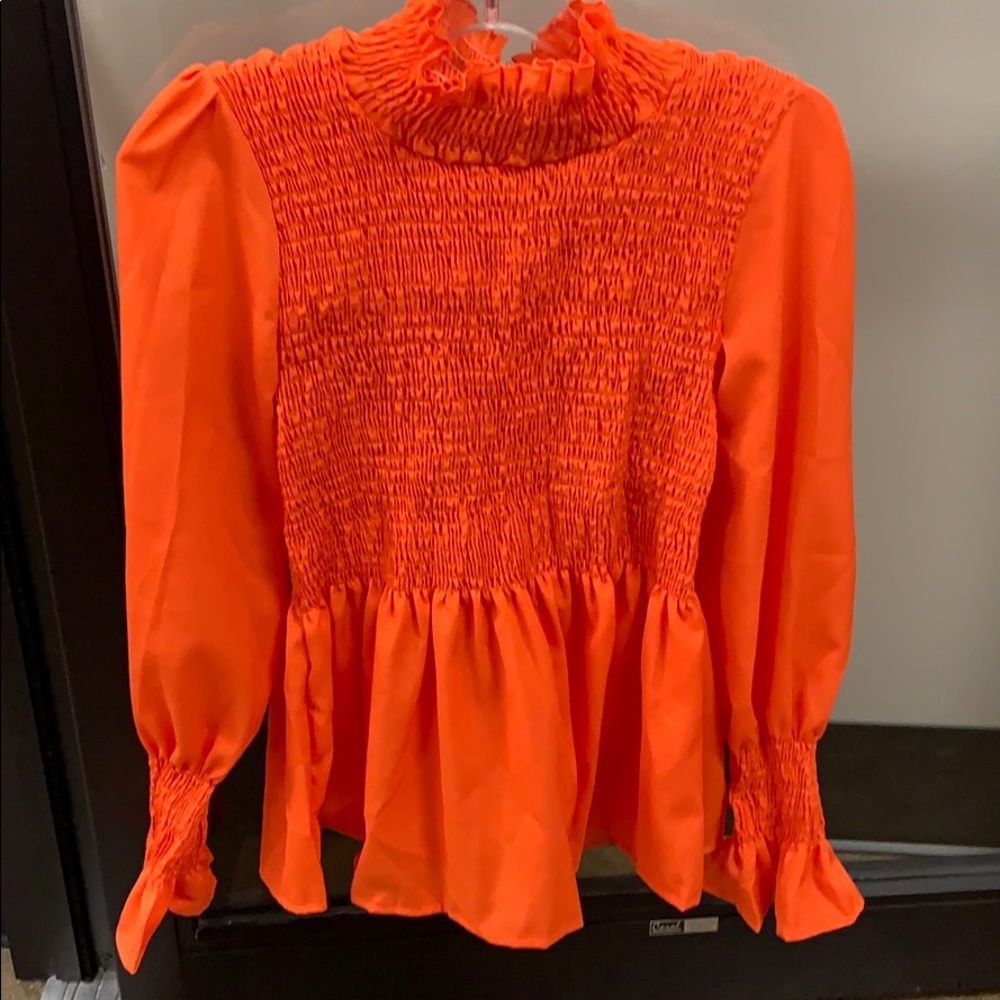 High Neck Satin Blouse with Bell Sleeves